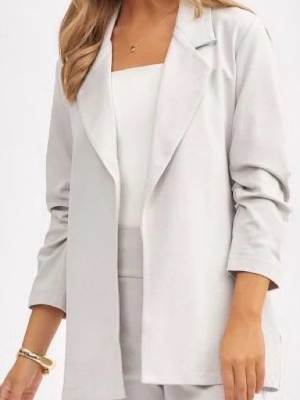 Scarlett Light Gray Open-Front Draped Blazer